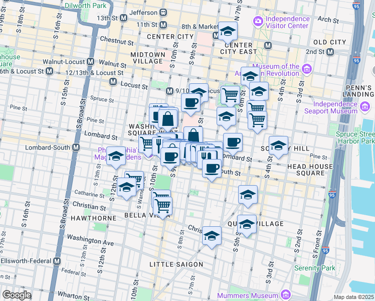 map of restaurants, bars, coffee shops, grocery stores, and more near 816 Lombard Street in Philadelphia