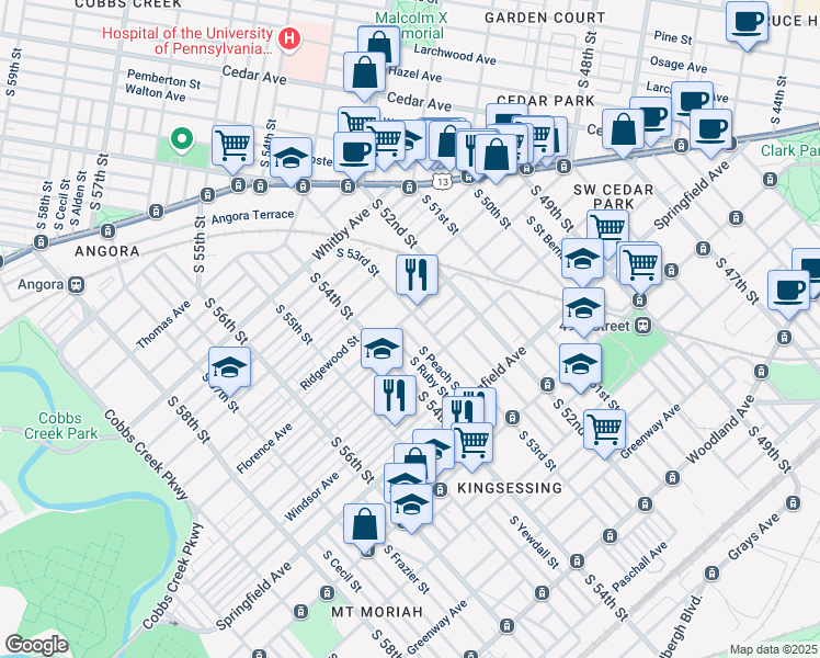 map of restaurants, bars, coffee shops, grocery stores, and more near 1109 South Peach Street in Philadelphia