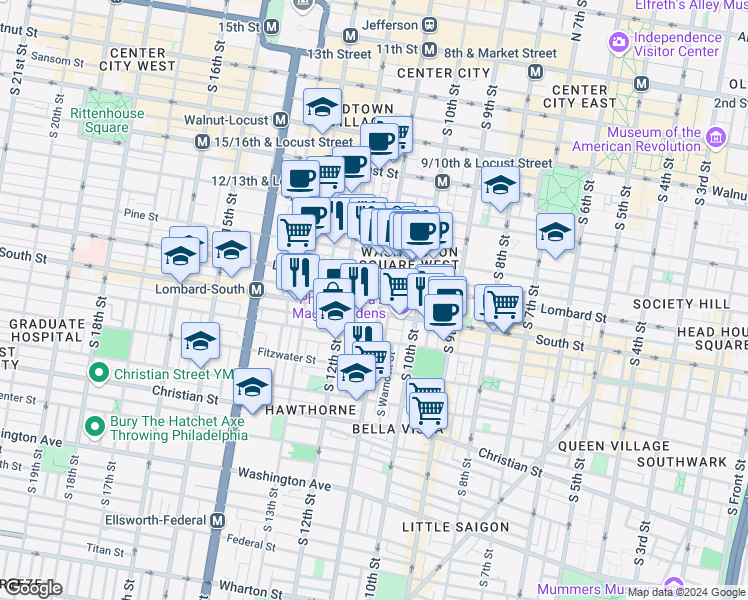 map of restaurants, bars, coffee shops, grocery stores, and more near 1106 Rodman Street in Philadelphia