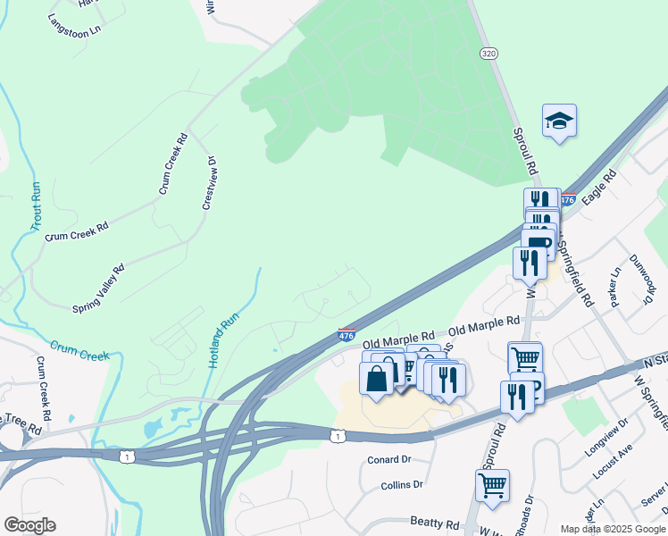 map of restaurants, bars, coffee shops, grocery stores, and more near 3402 Embarcadero Court in Springfield