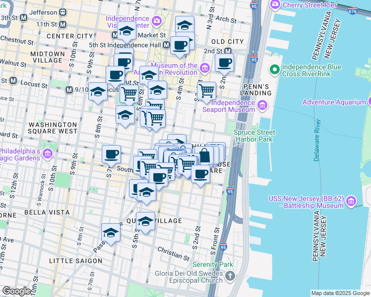 map of restaurants, bars, coffee shops, grocery stores, and more near 305 Pine Street in Philadelphia