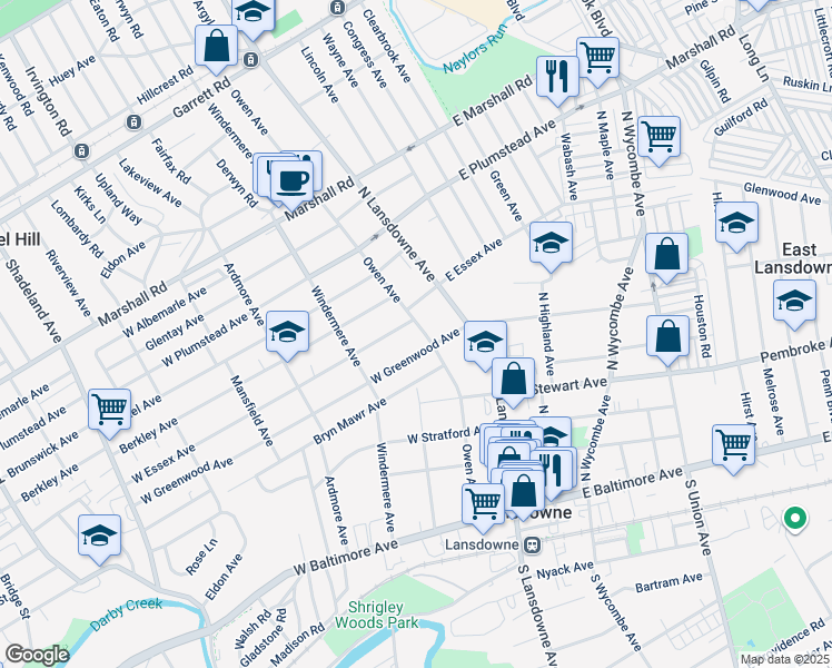 map of restaurants, bars, coffee shops, grocery stores, and more near 150 Owen Avenue in Lansdowne