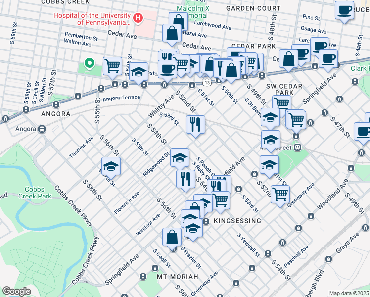 map of restaurants, bars, coffee shops, grocery stores, and more near 5339 Florence Avenue in Philadelphia