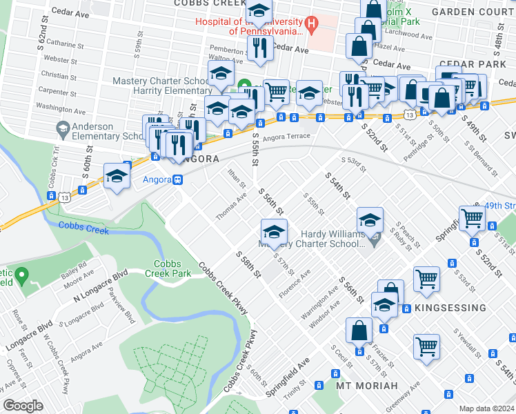 map of restaurants, bars, coffee shops, grocery stores, and more near 5629 Broomall Street in Philadelphia