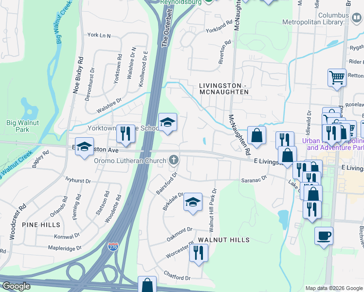 map of restaurants, bars, coffee shops, grocery stores, and more near 5837 Red Apple Ridge in Columbus