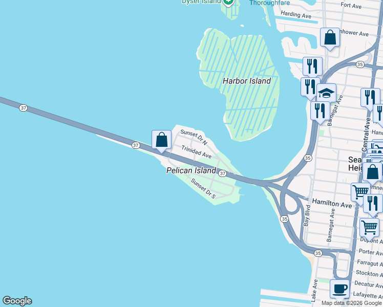 map of restaurants, bars, coffee shops, grocery stores, and more near 101 Trinidad Avenue in Seaside Heights
