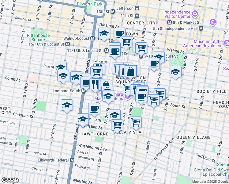 map of restaurants, bars, coffee shops, grocery stores, and more near 1106 Rodman Street in Philadelphia