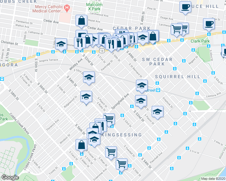 map of restaurants, bars, coffee shops, grocery stores, and more near in Philadelphia