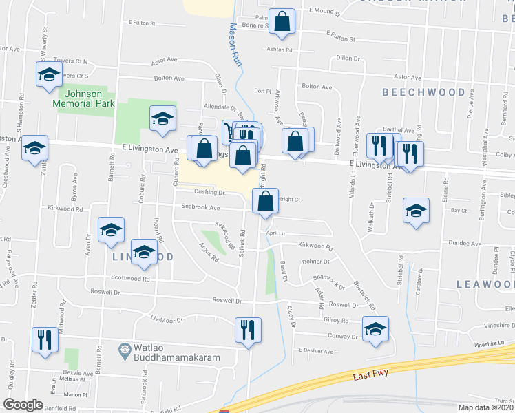 map of restaurants, bars, coffee shops, grocery stores, and more near 3670 Seabrook Avenue in Columbus