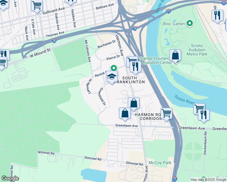 map of restaurants, bars, coffee shops, grocery stores, and more near 791 Griggs Ave in Columbus