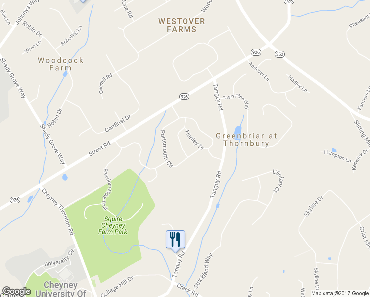 map of restaurants, bars, coffee shops, grocery stores, and more near 39 Dorset Road in Glen Mills