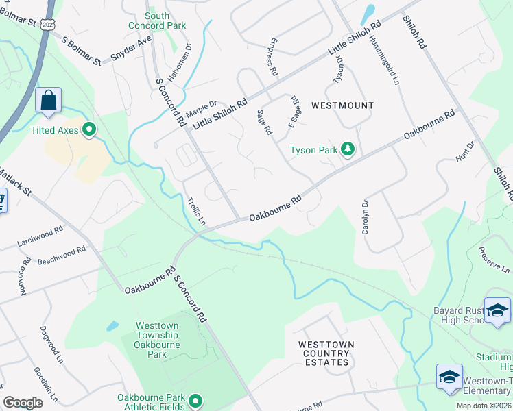 map of restaurants, bars, coffee shops, grocery stores, and more near 705 Oakbourne Road in West Chester