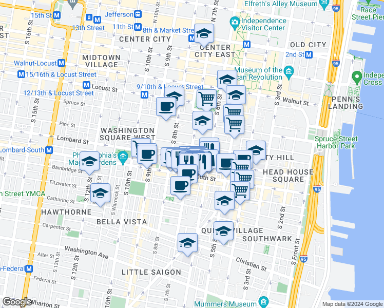 map of restaurants, bars, coffee shops, grocery stores, and more near 642 Addison Street in Philadelphia