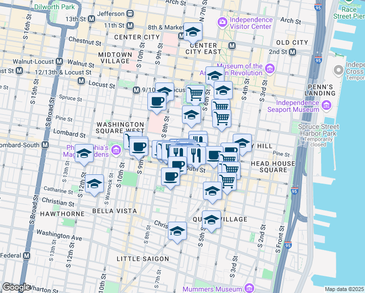 map of restaurants, bars, coffee shops, grocery stores, and more near 640 Addison Street in Philadelphia