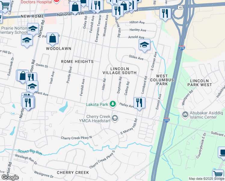 map of restaurants, bars, coffee shops, grocery stores, and more near 444 Redmond Road in Columbus