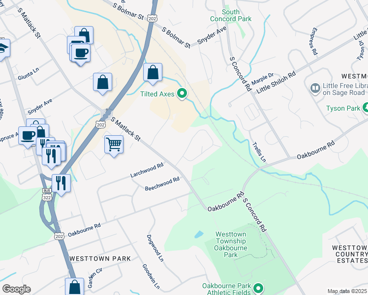 map of restaurants, bars, coffee shops, grocery stores, and more near 535 Coventry Lane in West Chester