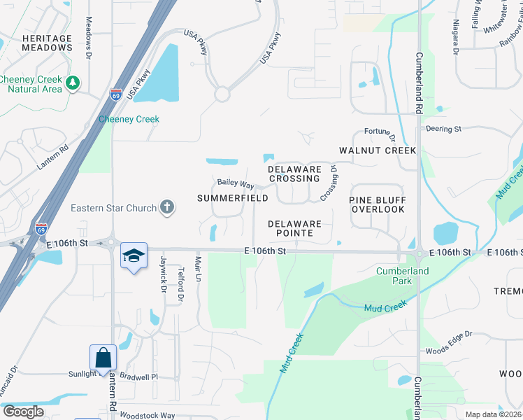 map of restaurants, bars, coffee shops, grocery stores, and more near 9146 Pointe Court in Fishers