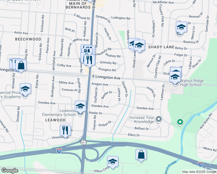 map of restaurants, bars, coffee shops, grocery stores, and more near 4505 Aragon Ave in Columbus