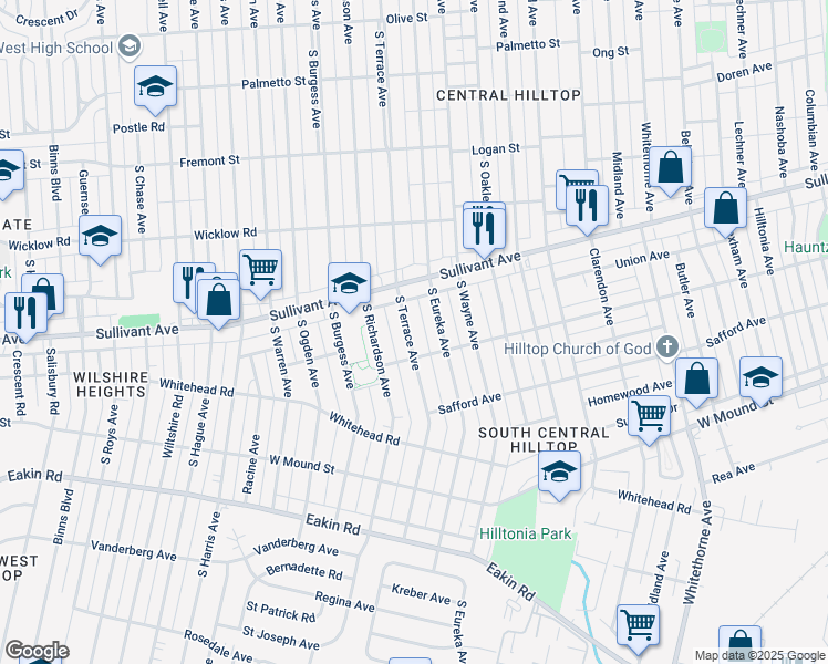 map of restaurants, bars, coffee shops, grocery stores, and more near 568 South Terrace Avenue in Columbus