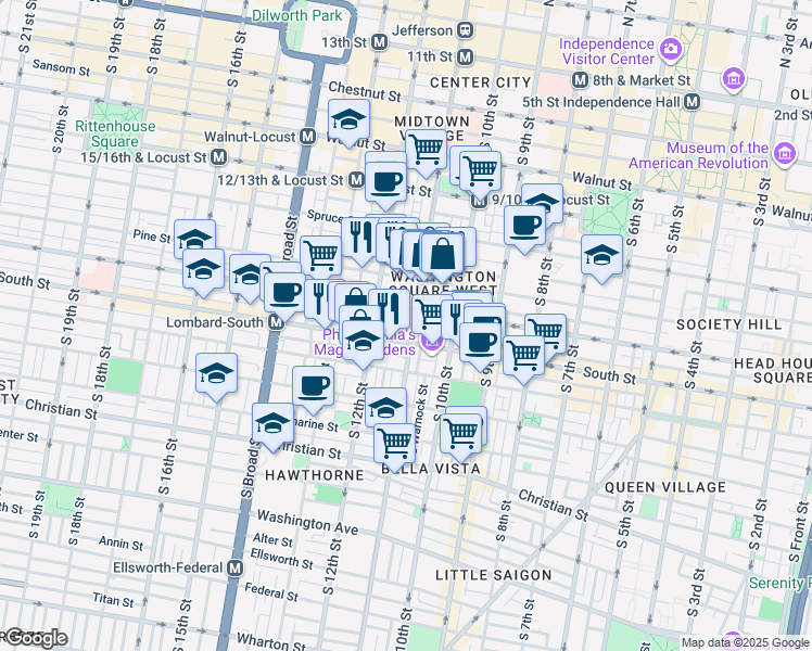 map of restaurants, bars, coffee shops, grocery stores, and more near 1109 Rodman Street in Philadelphia