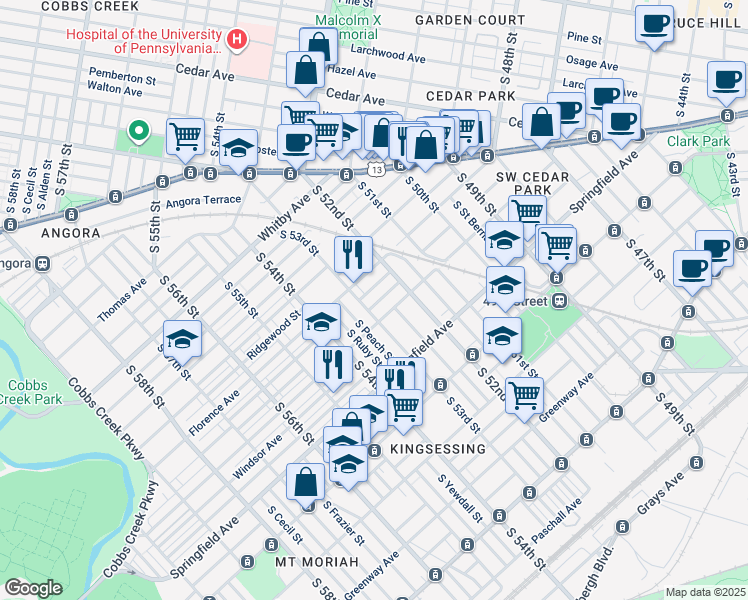 map of restaurants, bars, coffee shops, grocery stores, and more near 5237 Litchfield Street in Philadelphia