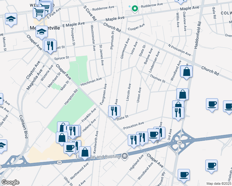 map of restaurants, bars, coffee shops, grocery stores, and more near 328 Monroe Avenue in Cherry Hill