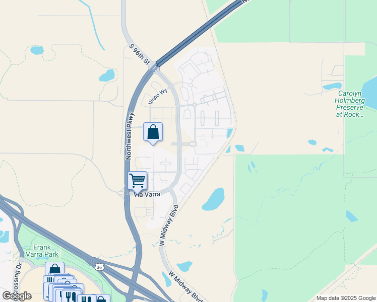 map of restaurants, bars, coffee shops, grocery stores, and more near 13600 Via Varra in Broomfield