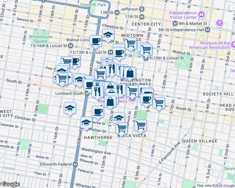 map of restaurants, bars, coffee shops, grocery stores, and more near in Philadelphia