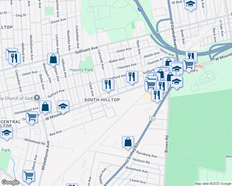 map of restaurants, bars, coffee shops, grocery stores, and more near 1756 West Mound Street in Columbus