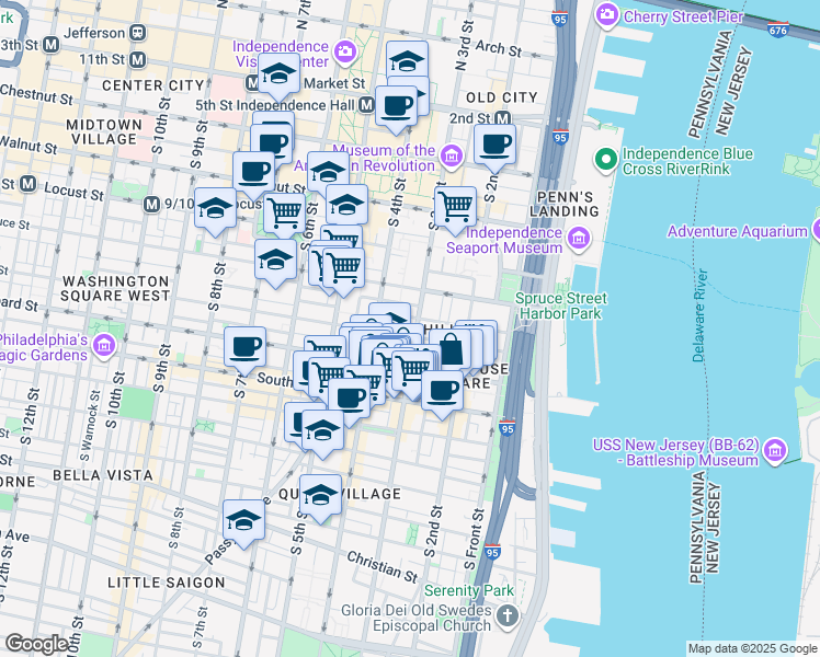 map of restaurants, bars, coffee shops, grocery stores, and more near in Philadelphia