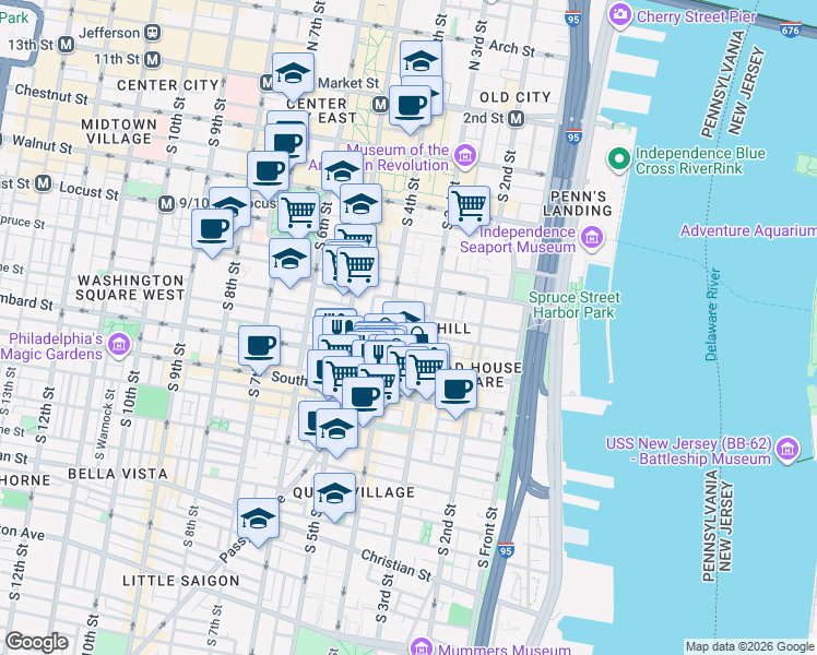 map of restaurants, bars, coffee shops, grocery stores, and more near in Philadelphia