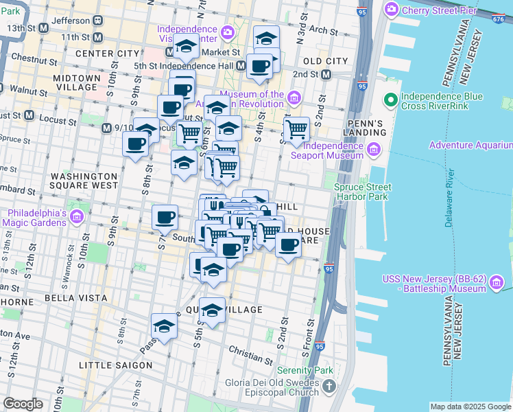 map of restaurants, bars, coffee shops, grocery stores, and more near in Philadelphia