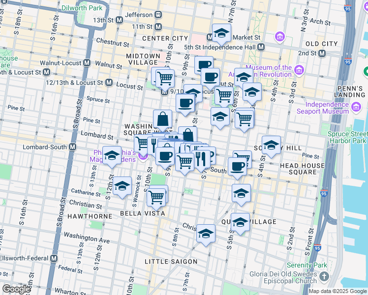 map of restaurants, bars, coffee shops, grocery stores, and more near 816 Lombard Street in Philadelphia
