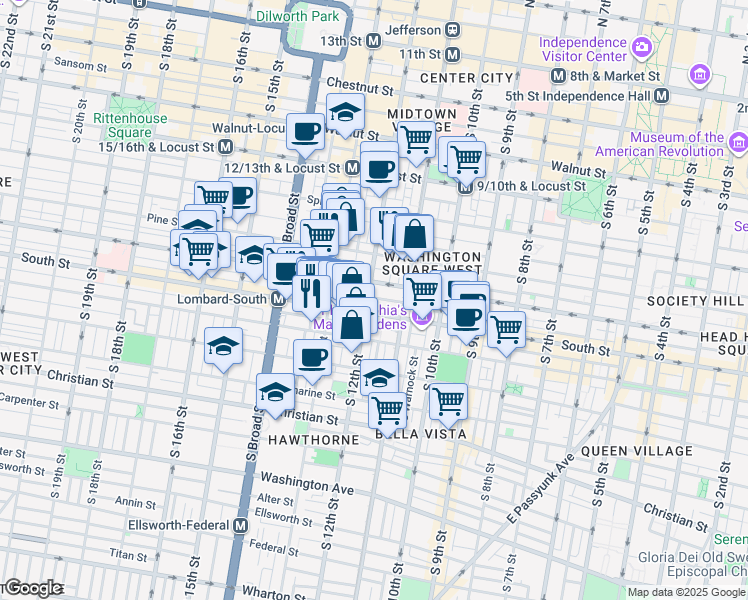 map of restaurants, bars, coffee shops, grocery stores, and more near in Philadelphia