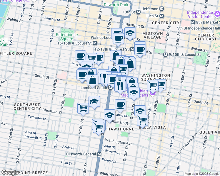 map of restaurants, bars, coffee shops, grocery stores, and more near in Philadelphia