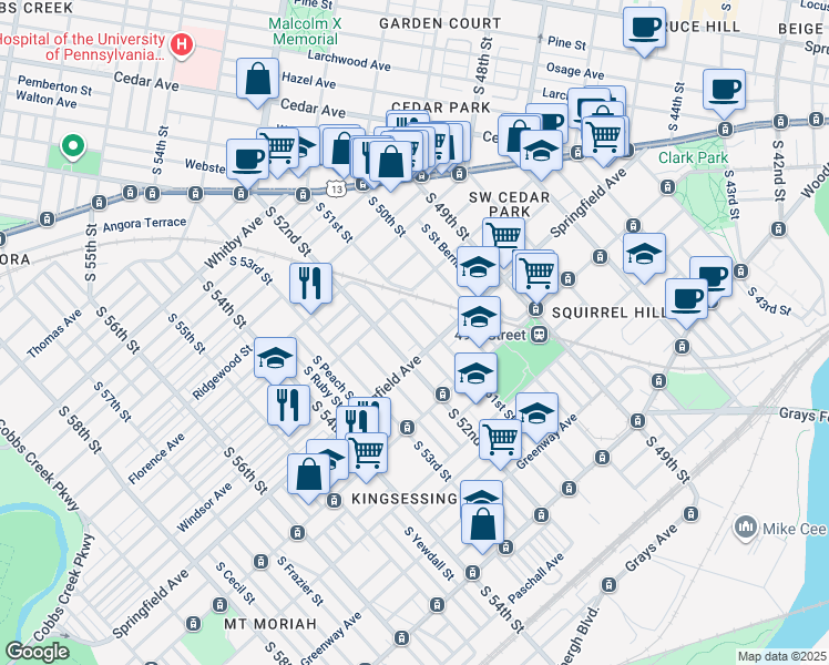 map of restaurants, bars, coffee shops, grocery stores, and more near in Philadelphia