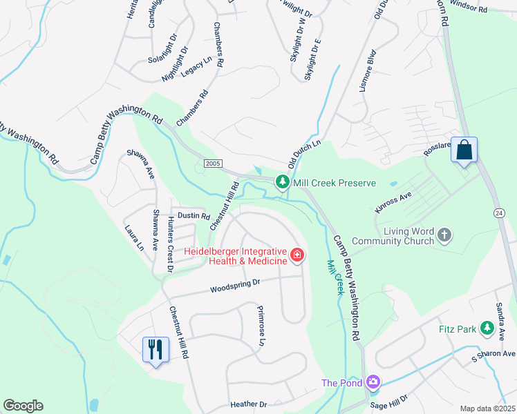 map of restaurants, bars, coffee shops, grocery stores, and more near 2786 Meadow Cross Way in York