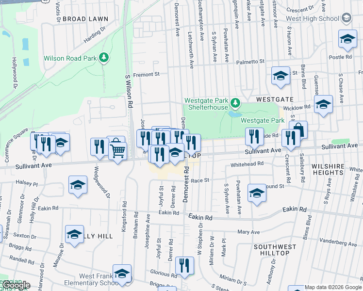 map of restaurants, bars, coffee shops, grocery stores, and more near in Columbus