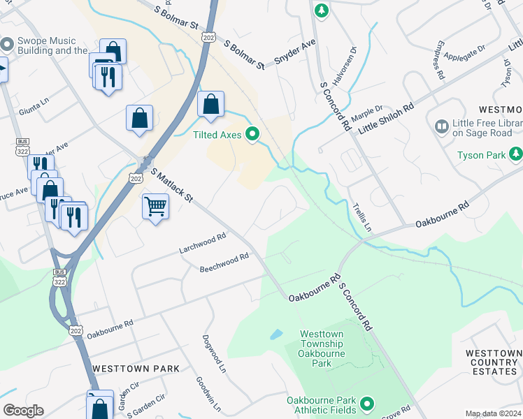 map of restaurants, bars, coffee shops, grocery stores, and more near 563 Coventry Lane in West Chester