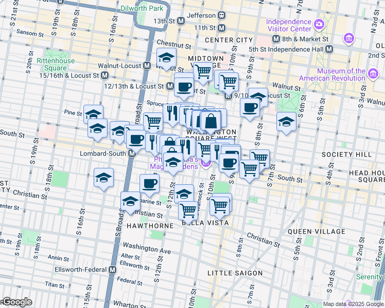 map of restaurants, bars, coffee shops, grocery stores, and more near 1109 Rodman Street in Philadelphia