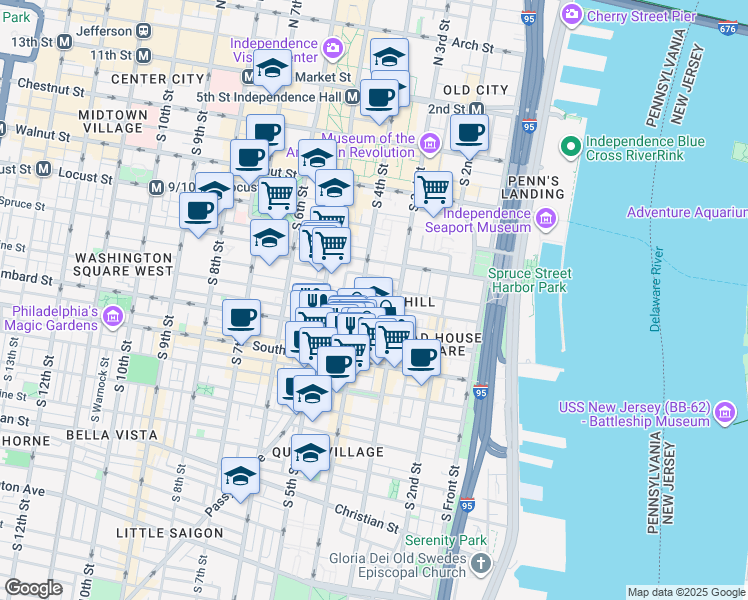 map of restaurants, bars, coffee shops, grocery stores, and more near in Philadelphia