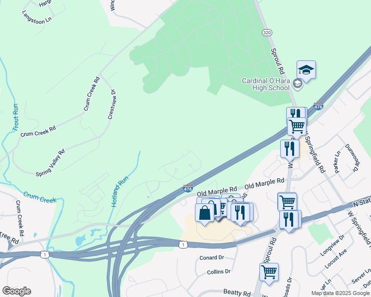 map of restaurants, bars, coffee shops, grocery stores, and more near 3508 San Rafael Court in Springfield