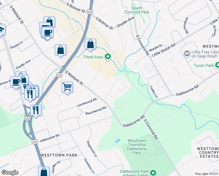 map of restaurants, bars, coffee shops, grocery stores, and more near 539 Coventry Lane in West Chester