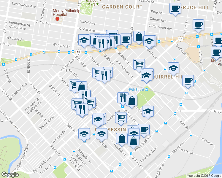 map of restaurants, bars, coffee shops, grocery stores, and more near 1024 South Paxon Street in Philadelphia