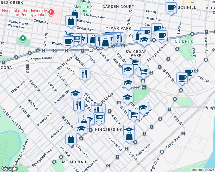 map of restaurants, bars, coffee shops, grocery stores, and more near 1024 South Paxon Street in Philadelphia