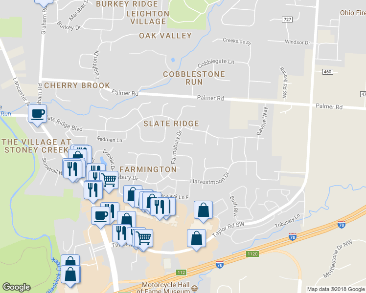 map of restaurants, bars, coffee shops, grocery stores, and more near 7949 Campton Court in Reynoldsburg