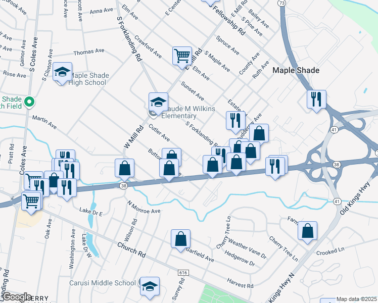map of restaurants, bars, coffee shops, grocery stores, and more near 607 Cutler Avenue in Maple Shade