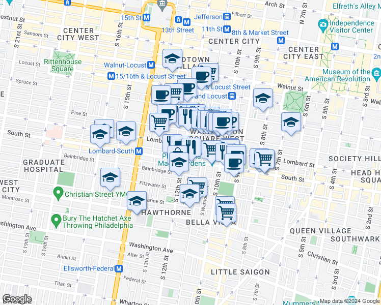 map of restaurants, bars, coffee shops, grocery stores, and more near 1106 Rodman Street in Philadelphia
