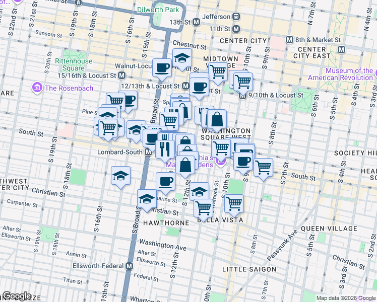 map of restaurants, bars, coffee shops, grocery stores, and more near in Philadelphia