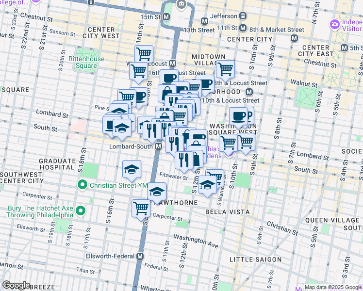 map of restaurants, bars, coffee shops, grocery stores, and more near in Philadelphia